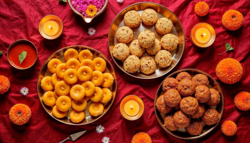 Assorted regional Indian desserts on a festive platter